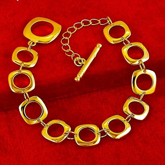 Gold 24K O Link Chain Link Bracelet, Boho, Bohemian, Trendy Handmade - Picture 2 of 3
